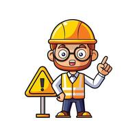Unique Cartoon of Worker with Safety Rules Sign vector