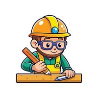 Cartoon of Worker Marking Wood with Pencil vector