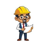 Cartoon of Worker with Blueprint Spread Out vector