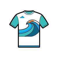 Stylish Outline of Surfer Wave Print Tee vector