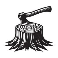 Axe Stuck in Stump Silhouette Illustration Woodworking and Forestry vector