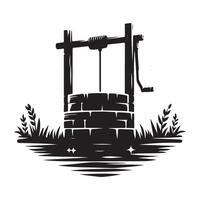 Old Wishing Well Silhouette Rustic Water Source Nostalgic Illustration vector