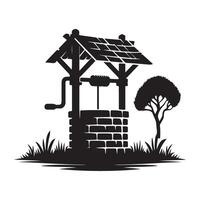 Rustic Water Well Silhouette Illustration for Countryside Themes vector