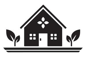 Simple home illustration with plants in silhouette design vector