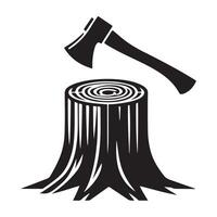 Axe on tree stump silhouette a symbol of nature and lumber vector
