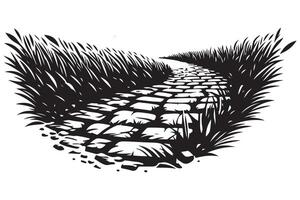 Cobblestone Path Silhouette Through Tall Grass Illustration for Landscape Design vector