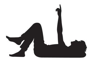 Silhouette of Man Lying on His Back Pointing Upward vector