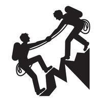 Silhouette of Climbers Helping Each Other Mountain for Teamwork vector