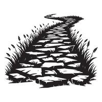 Winding Stone Path Silhouette Through Tall Grass for Adventure vector