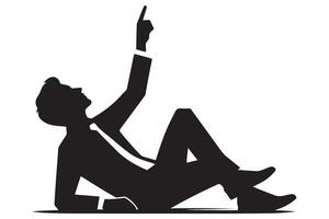 Silhouette of Businessman Lying Down Pointing Upwards with Optimism vector