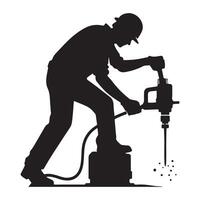 Silhouette Construction Worker Using Jackhammer Demolition Illustration Art vector