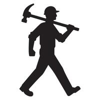 Silhouette Builder Walking with Hammer Ready for Construction vector