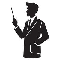Business Man Giving Presentation with Pointer Stick Silhouette Illustration vector