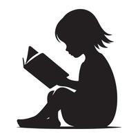 Silhouette of Little Girl Immersed in a Book for Learning vector