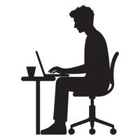 Silhouette Man Working on Laptop for Remote Work Concept vector