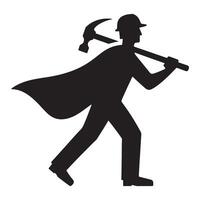 Superhero Construction Worker Silhouette With Hammer Graphic Design vector