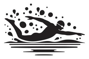 Silhouette of Swimmer in Motion Illustration with Water Drops vector