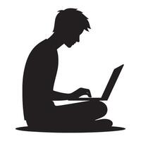 Focused Silhouette Illustration of Person Using Laptop For Tech Projects vector