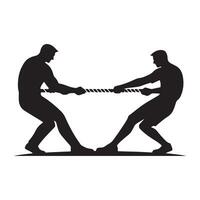 Intense Tug of War Silhouette Illustration Teamwork And Strength Concept vector