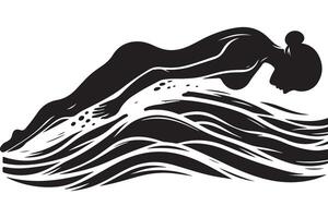 Surfing Silhouette Art on Wave Illustration for Summer Fun vector