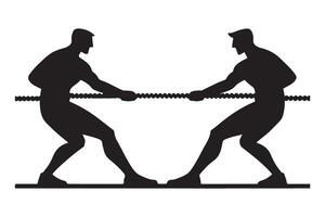 Silhouette Two Men Tug of War Competitive Strength and Strategy vector