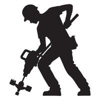 Silhouette of Construction Worker Using Jackhammer Demolition and Building Tasks vector
