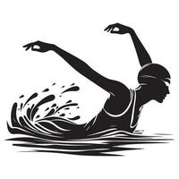 Competitive Swimmer Silhouette Butterfly Stroke Technique Illustration vector