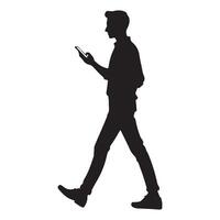 Man Walking Checking Smartphone Silhouette Design Illustration vector