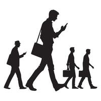 Modern Business Silhouette People Walking and Using Smart Phones vector