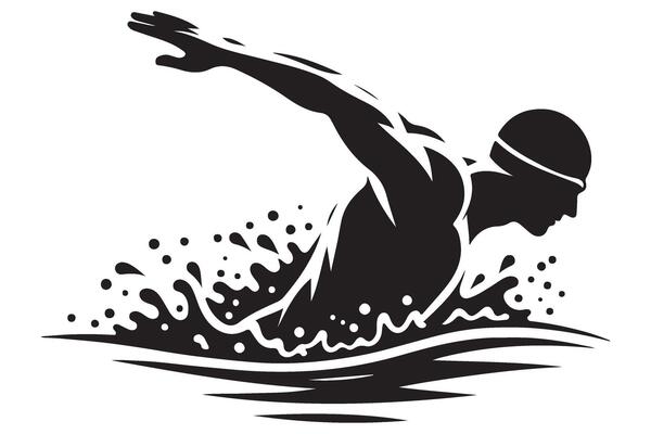 Butterfly Stroke Swimmer Silhouette in Water Art Graphic