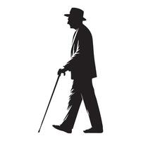 Silhouette of Elderly Gentleman Walking with a Cane for Stability vector