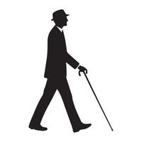 Silhouette of a Gentleman with Cane Walking Elegantly Illustration vector