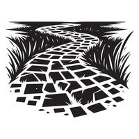 Beautiful Silhouette of a Winding Stone Path Surrounded by Greenery vector