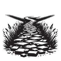 Stone Pathway Illustration Through Grass Field Leading into Distance vector