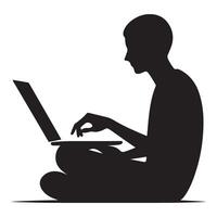 Silhouette Person Sitting Cross Legged Using Laptop Illustration Design vector