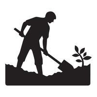 Gardener silhouette artwork planting tree farm nature design vector