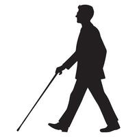 Silhouette of a Blind Man Walking with Cane Illustration vector