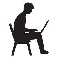 Silhouette of a Person Working on Laptop Computer Illustration vector