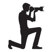 Photographer Silhouette Crouching Capturing Photo Moment in Monochrome Theme vector