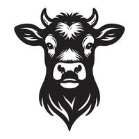 Illustration of Cow Head with Horns Black and White Graphics vector