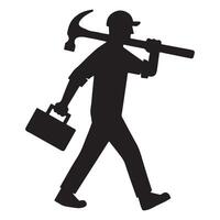 Silhouette of a Construction Worker with Hammer and Toolbox vector