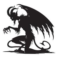 Silhouette Devil Demon Illustration with Horns and Wings vector