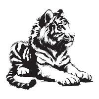 Tiger Cub Illustration Lying Down Cute Animal Feline Design vector