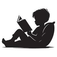 Silhouette Boy Reading Book Illustration Cozy Learning Time vector