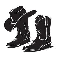 Cowboy Boots And Hat Silhouette Rustic Western Fashion vector