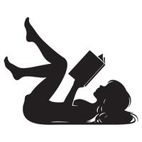 Woman Reading Book Silhouette Artwork Relaxing With Literature vector