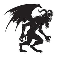 Creepy Devil Silhouette Illustration With Wings And Horns Art vector