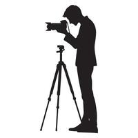 Silhouette Photographer Taking Photo Illustration Standing With Tripod vector
