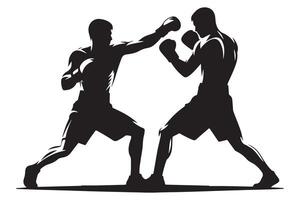 Intense Boxing Match Showdown A Silhouette Illustration of Fighters Sparring vector