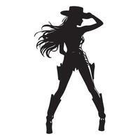 Cowgirl Silhouette with Guns Illustration Standing Boldly vector